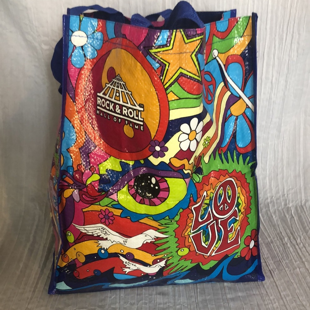 ROCK & ROLL HALL OF FAME recyclable shopping bag book bag tote 1970s retro look - Picture 6 of 12